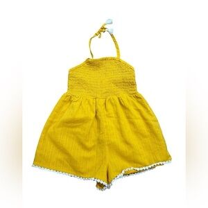 Tommy Bahama Mustard Halter Romper Smocked Tassels Eyelet Toddler Size 24 Months